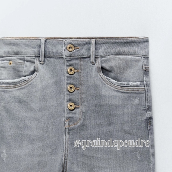 New! Zara Light Gray Button Fly Skinny Cropped Jeans 34 2 - Picture 3 of 3